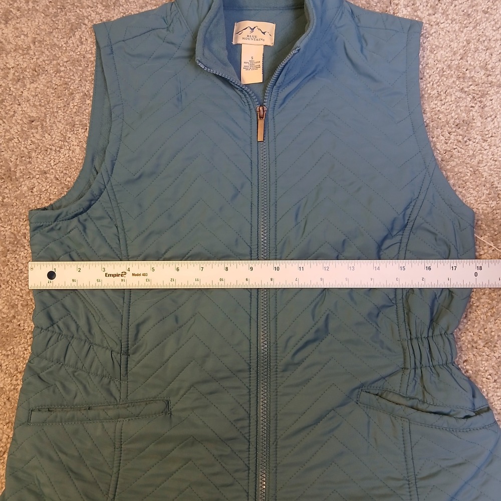 Blue Mountain Women Quilted Puffer Vest Teal Blue Chevron Fleece Lined Small - Picture 4 of 10